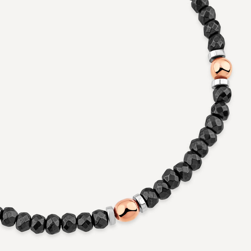 Steel Diamond Cut Hematite & Rose Toned Bead Bracelet
